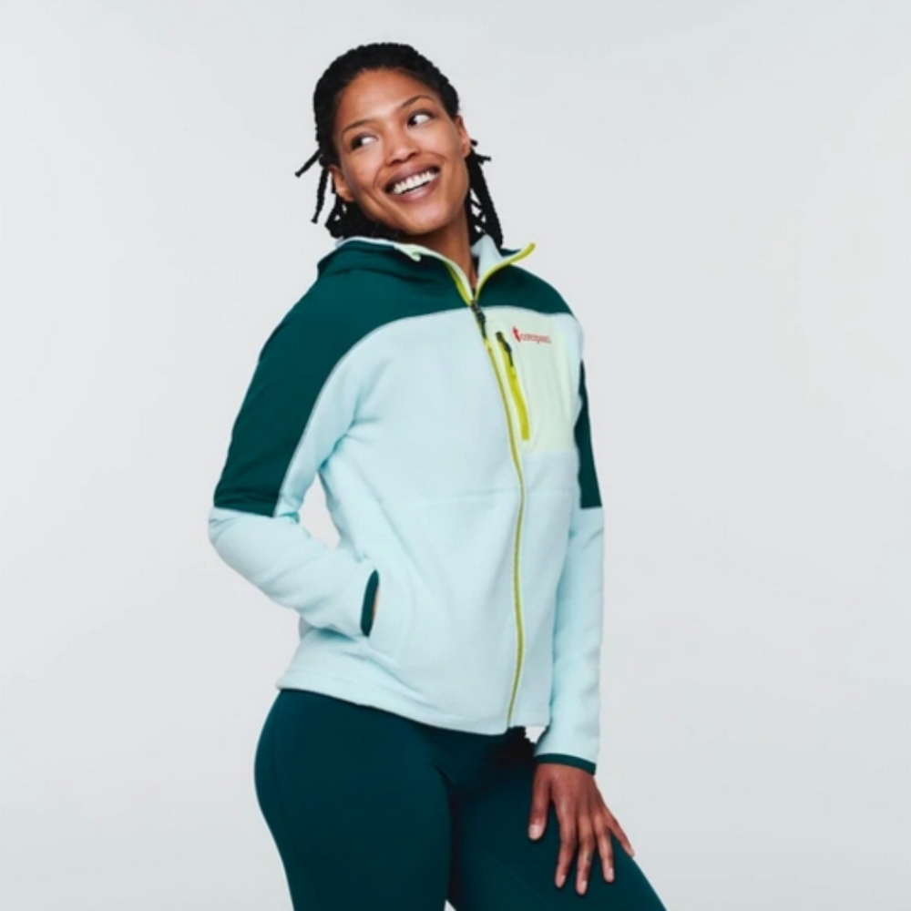 Cotopaxi Abrazo Womens Fleece Full Zip Hooded Jacket Deep Ocean Ice Teal Aqua M
